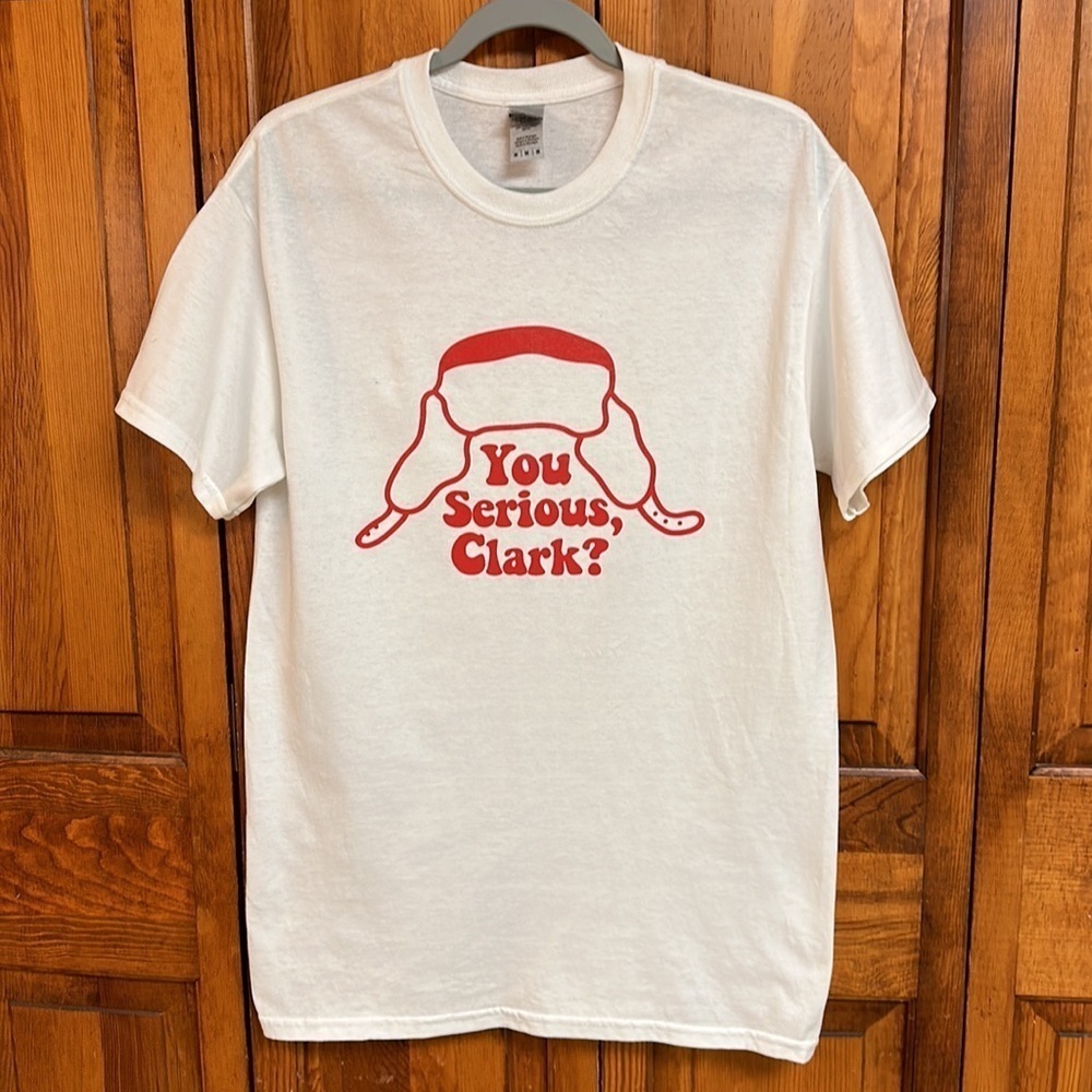 Gildan Unisex White Tee Christmas Vacation Movie: Are You Serious Clark? Medium